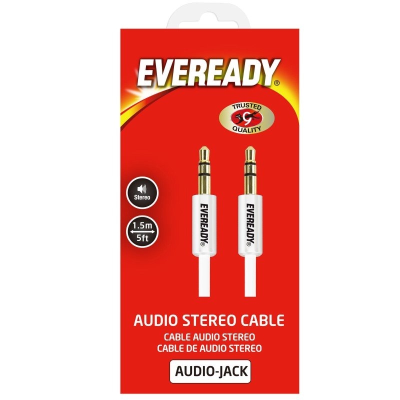 Eveready Cable Audio (AUX) Cable 3.5mm Jack 1.5 Metre White/Product Detail/Consoles & Accessories