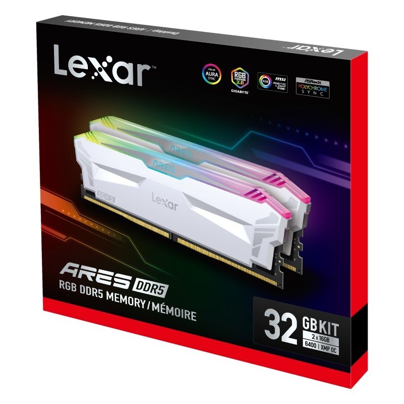 Lexar RAM ARES DDR5 RGB 6400 OC Desktop Memory Capacity: 32GB Kit (16GBx2) Colour: White/Product Detail/Electronics