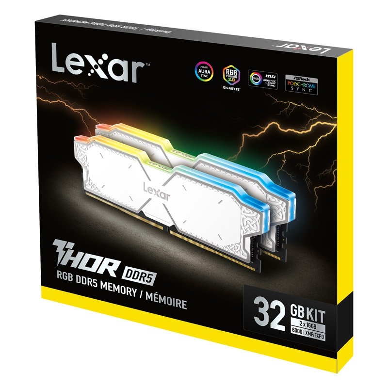 Lexar RAM THOR DDR5 OC 6000 MT/s Desktop Memory Capacity: 32GB Kit (16GBx2) RBG WHITE/Product Detail/Electronics