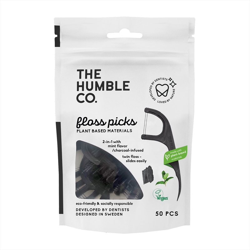 The Humble Co. Plant-Based Floss Picks 50 Pack Double Thread - Charcoal/Product Detail/Accessories