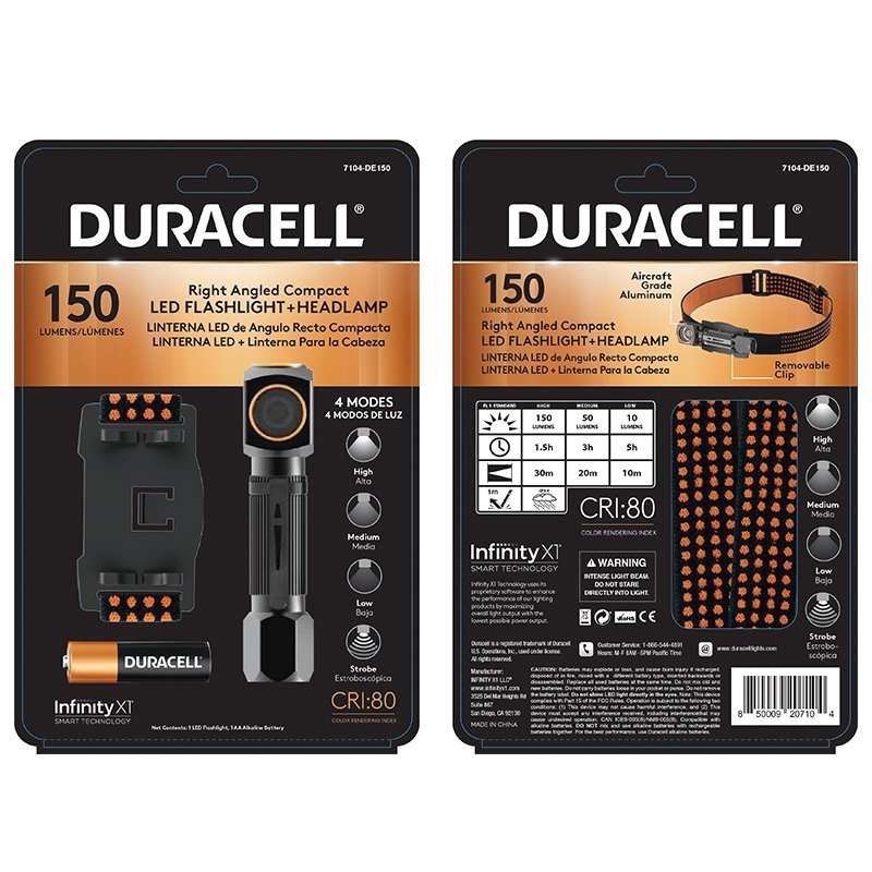 Duracell 150 Lumen Right Angled Compact Aluminum LED Flashlight + Headlamp/Product Detail/Lighting
