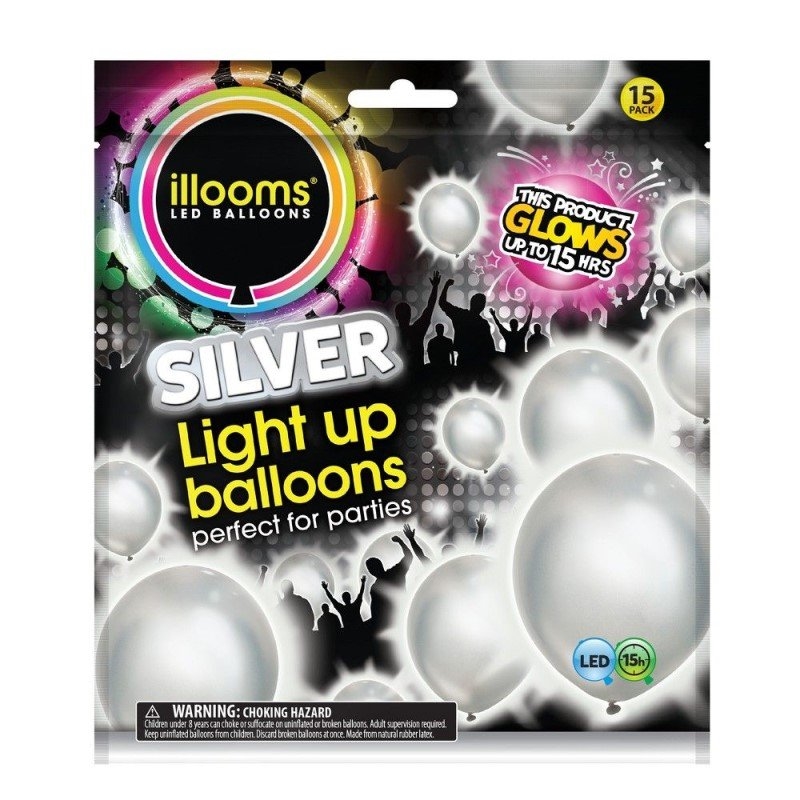 illooms Light-Up LED Balloon 15 Pack Design: Silver/Product Detail/Party