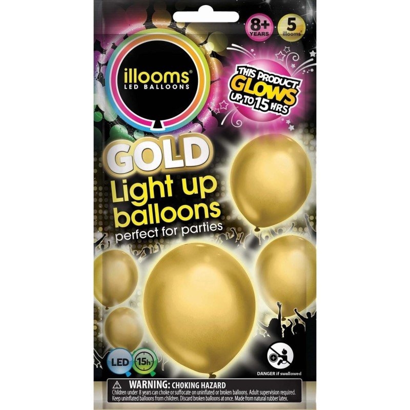 illooms Light-Up LED Balloon 5 Pack Design: Gold/Product Detail/Party