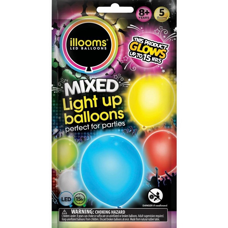 illooms Light-Up LED Balloon 5 Pack Design: Mixed Colours/Product Detail/Party