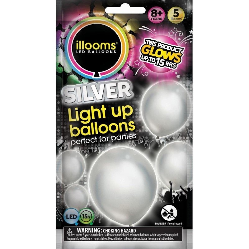 illooms Light-Up LED Balloon 5 Pack Design: Silver/Product Detail/Party