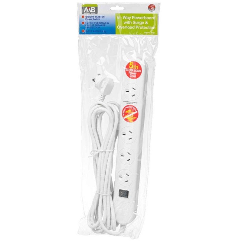 Mort Bay 6-Way Powerboard with Surge & Overload Protection (5m Cord)/Product Detail/Accessories