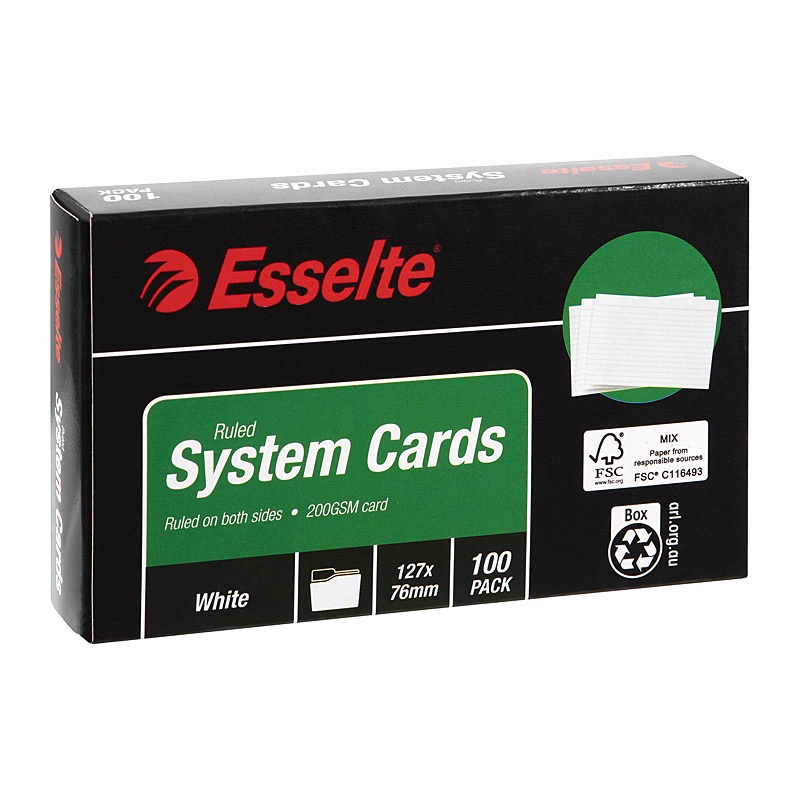 Esselte System Cards 127X76mm (5X3) White Pk100/Product Detail/Stationery