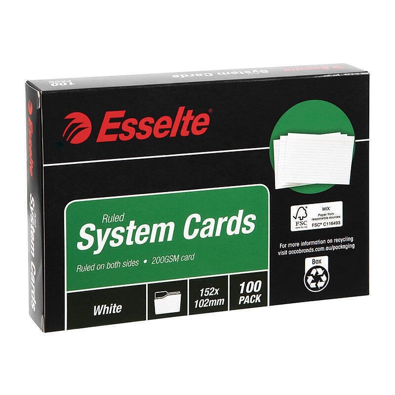 Esselte System Cards 152X102mm (6X4) White Pk100/Product Detail/Stationery
