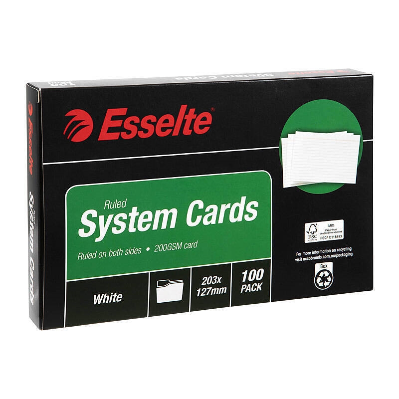 Esselte System Cards 203X127mm (8X5) White Pk100/Product Detail/Stationery