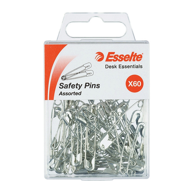 Esselte Pins Safety Pk60 Assorted Sizes Silver/Product Detail/Stationery