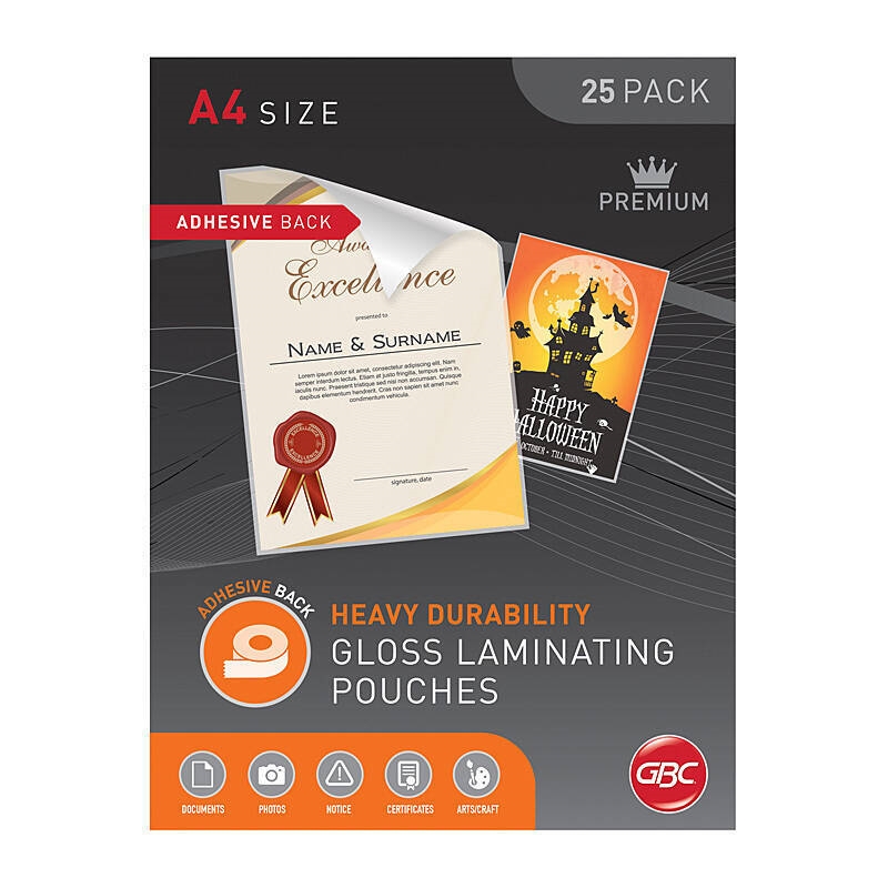 GBC Laminating Pouch A4 125 Micron Pk25 Adhesive/Product Detail/Stationery