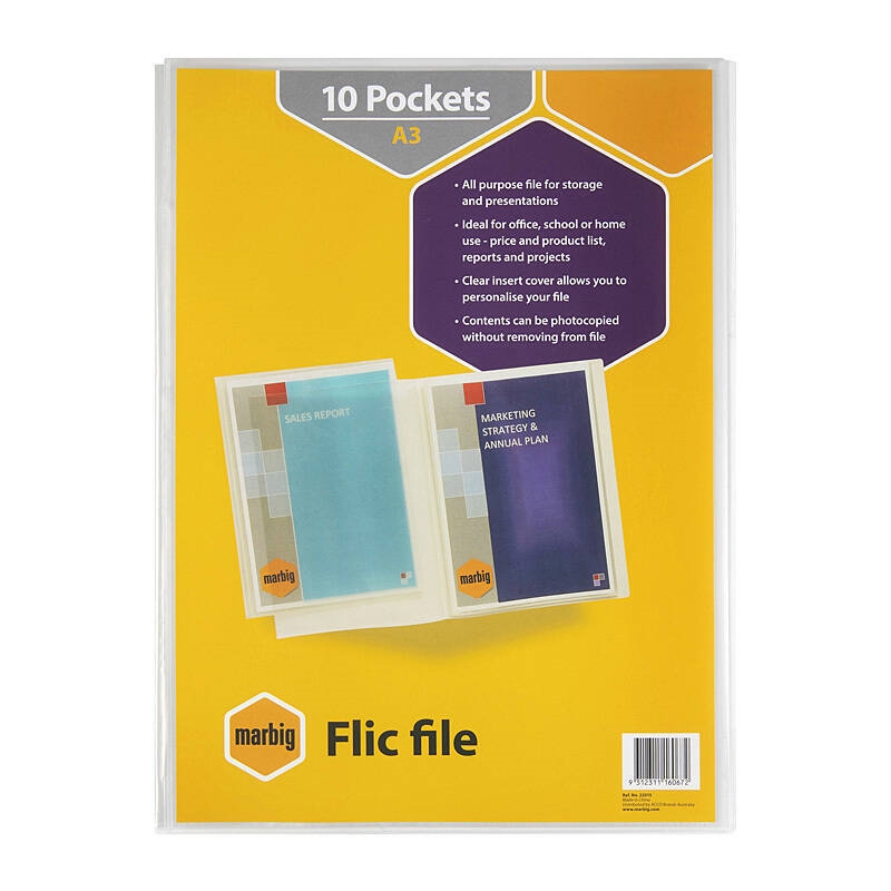 Marbig Flic File A3 10 Pocket Insert Cover Clear/Product Detail/Stationery