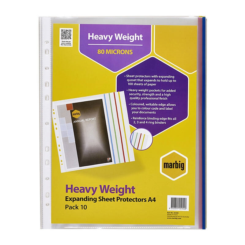 Marbig Sheet Protectors H/Weight A4 Expanding Pk10/Product Detail/Stationery