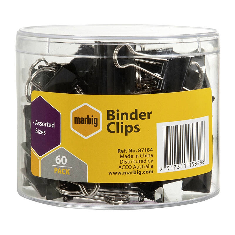Marbig Binder Clips Binder Clips Asstd Sizes Tub60/Product Detail/Stationery