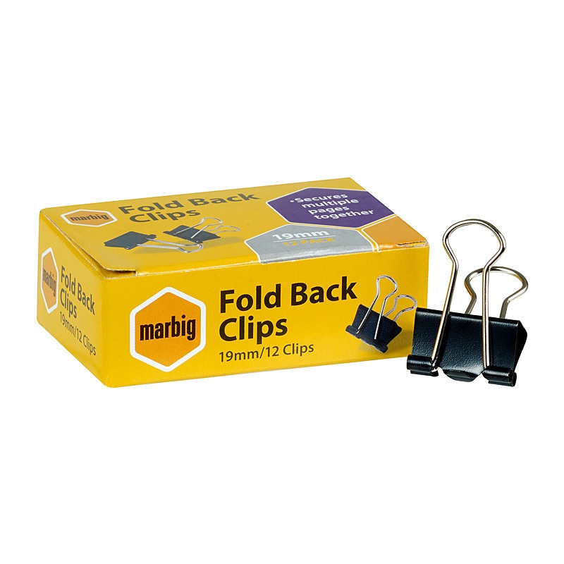 Marbig Fold Back Clips 19mm Box 12/Product Detail/Stationery