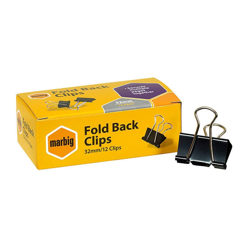 Marbig Fold Back Clips 32mm Box 12/Product Detail/Stationery