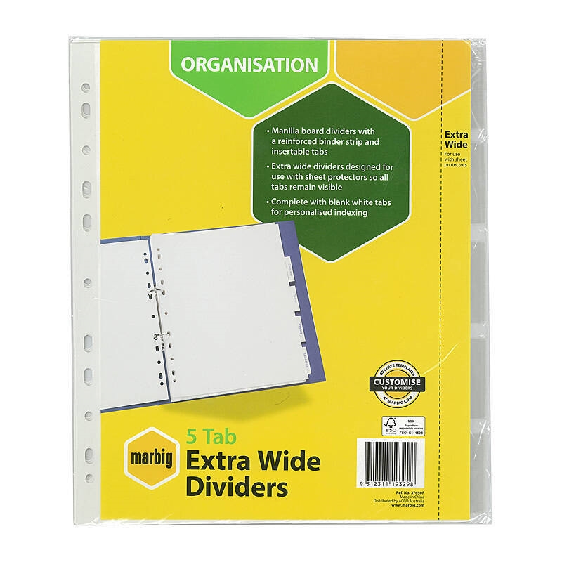 Marbig Indices & Divider 5 Insert Tab XWide A4 Wht/Product Detail/Stationery