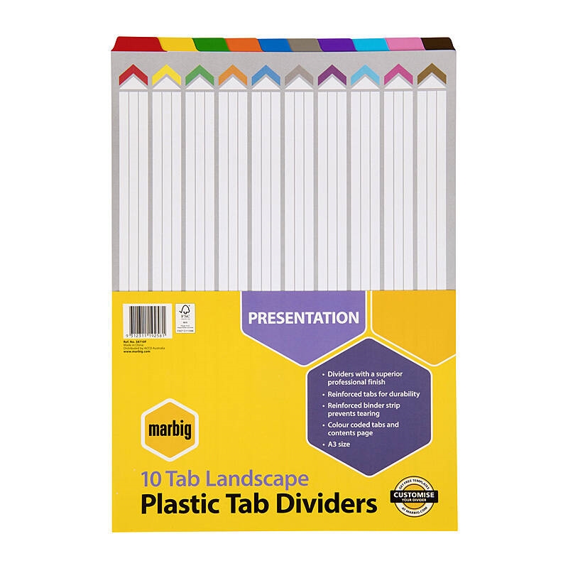 Marbig Indices & Divider 10 Tab Reinf A3 Landscape/Product Detail/Stationery