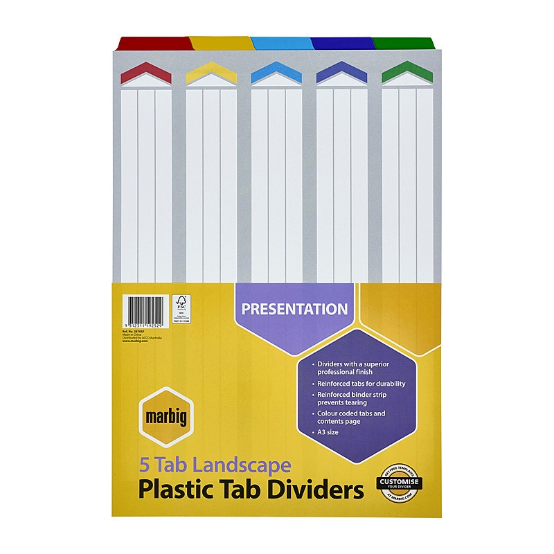 Marbig Indices & Dividers 5 Tab Reinf A3 Landscape/Product Detail/Stationery