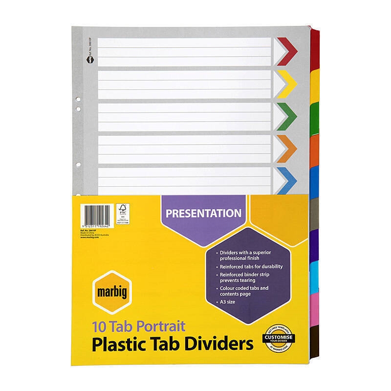 Marbig Indices & Divider 10 Tab Reinforce A3 Portr/Product Detail/Stationery