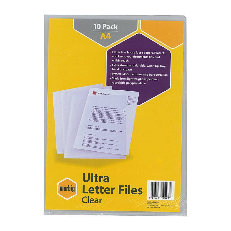 Marbig Letter File A4 Ultra Clear Pk10/Product Detail/Stationery