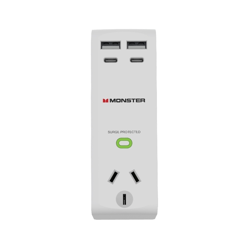 Monster Single Socket Surge Protector with USB-C & USB-A Ports - White/Product Detail/Electronics