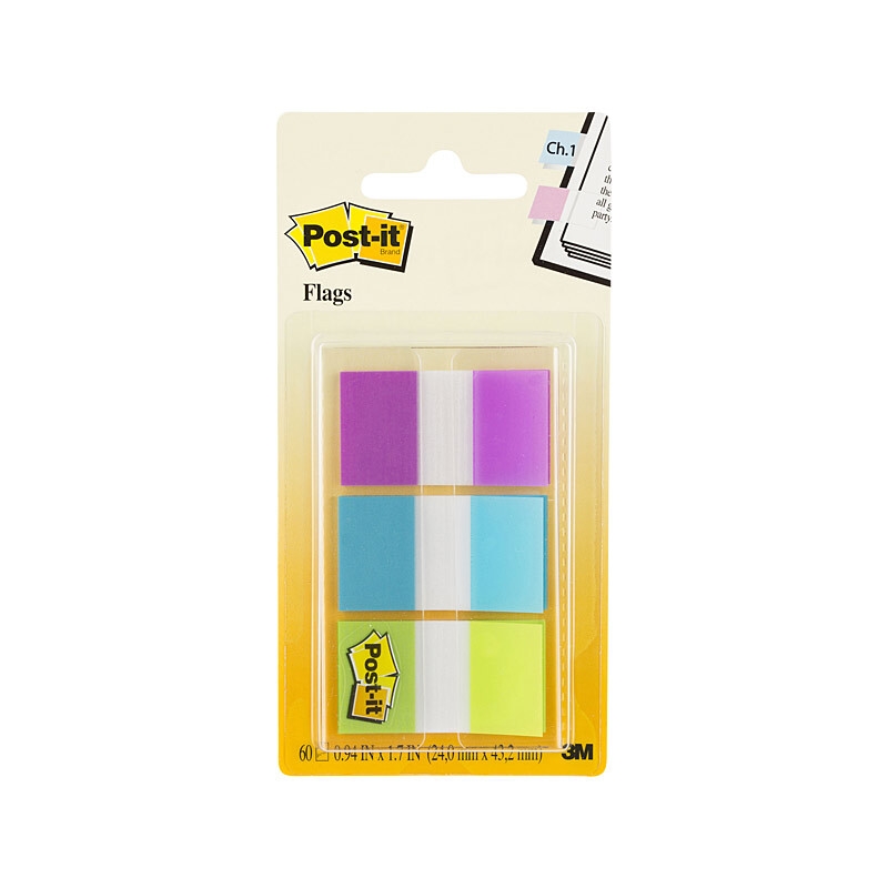 Post-It Flags Bright Colours 25 x 43mm 3-Pack - Box of 6/Product Detail/Stationery