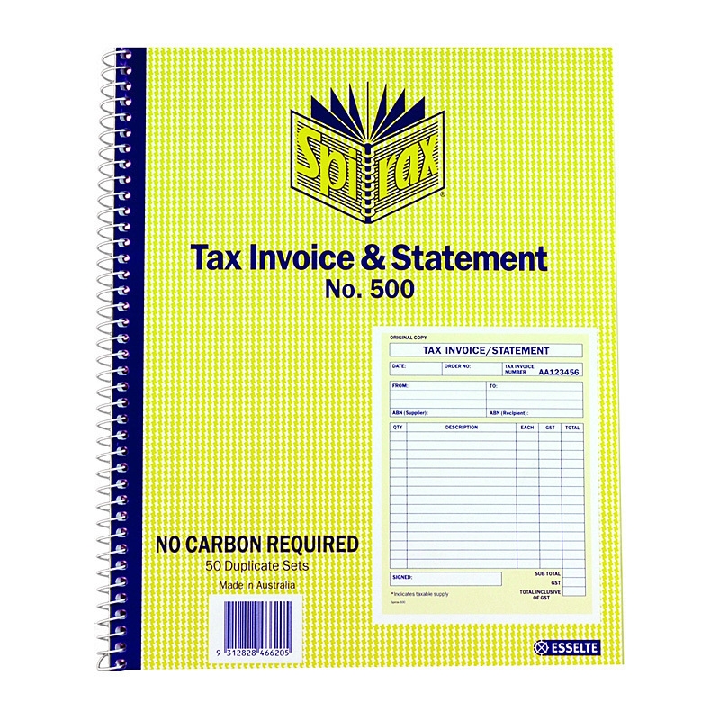 Spirax 500 Tax Inv & Statement Quarto 250X200 Pk5/Product Detail/Stationery