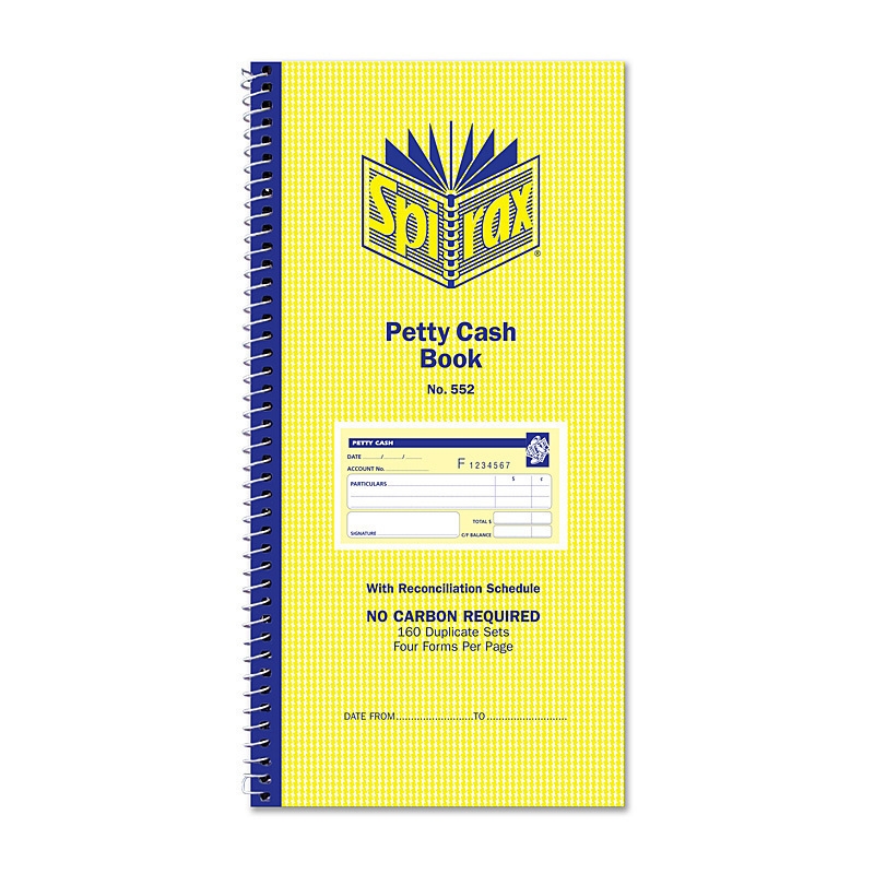 Spirax 552 Petty Cash Book 279X144mm Pk10/Product Detail/Stationery