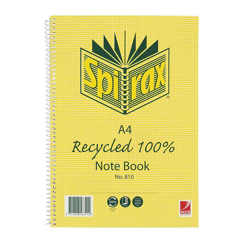 Spirax 810 Recycled Notebook A4 120 Pg Pk5/Product Detail/Stationery