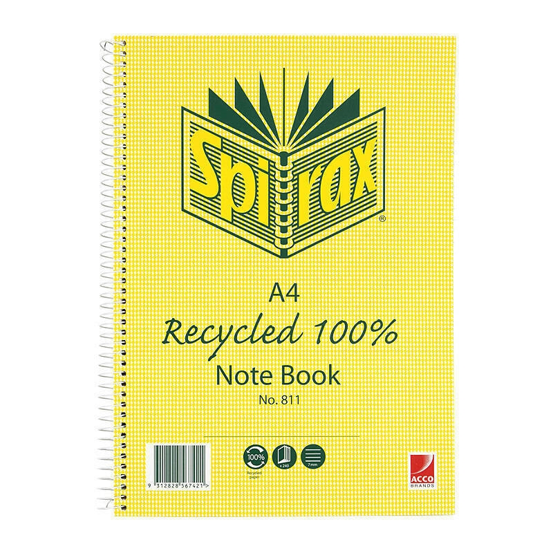 Spirax 811 Recycled Notebook A4 240 Pg Pk5/Product Detail/Stationery