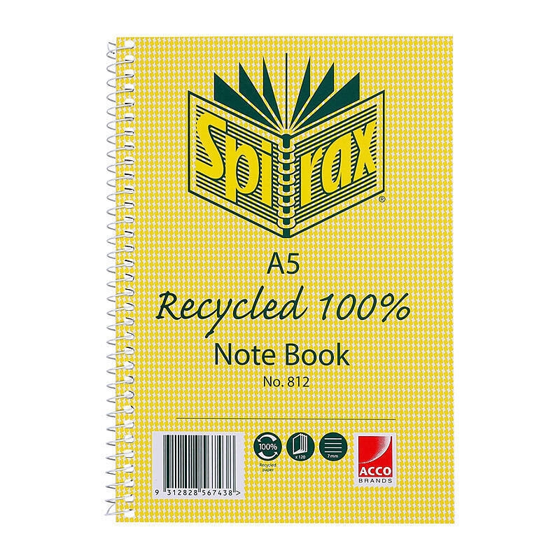 Spirax 812 Recycled Notebook A5 120 Pg Pk5/Product Detail/Stationery