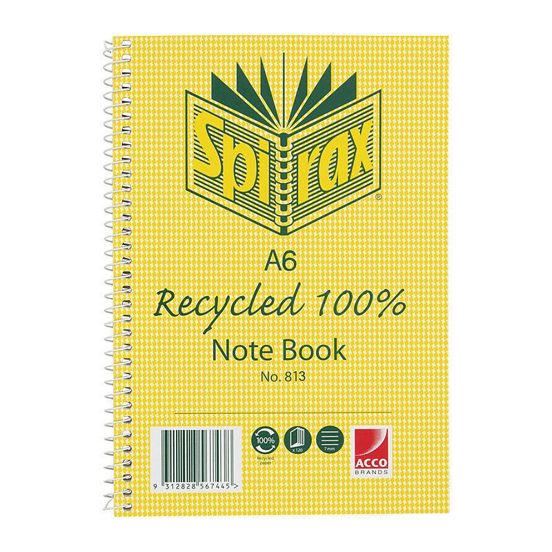 Spirax 813 Recycled Notebook A6 100 Pg Pk5/Product Detail/Stationery