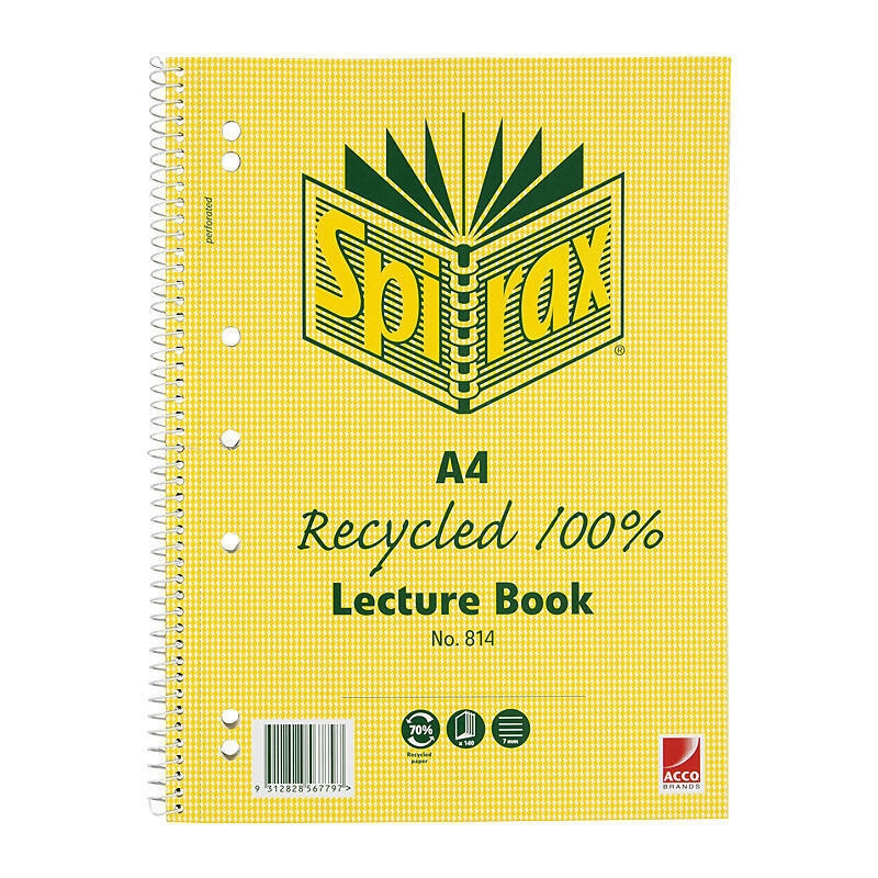 Spirax 814 Recycled Lecture Book A4 140 Page Pk5/Product Detail/Stationery