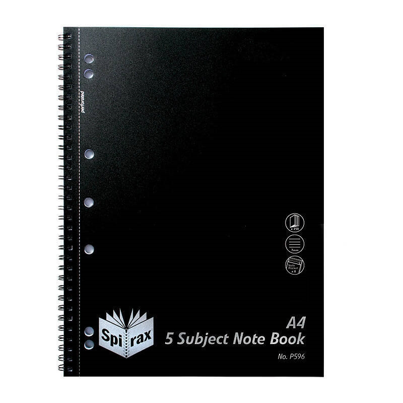 Spirax P596 PP 5Subject N/book A4 250P Blk S/O Pk5/Product Detail/Stationery