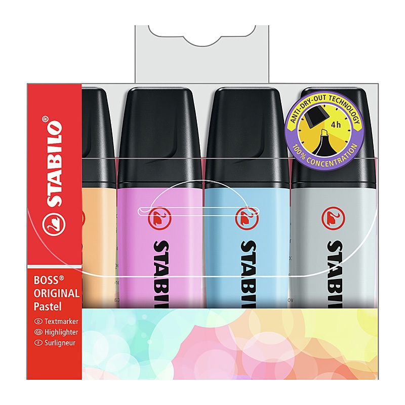 Stabilo Boss Pastel Chisel Assorted1 Pk4/Product Detail/Stationery