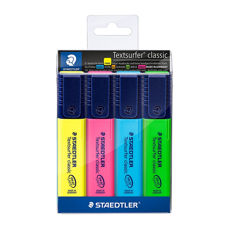 Staedtler Textsurfer Classic Highlighters - 4 Pack - Assorted Colours/Product Detail/Stationery