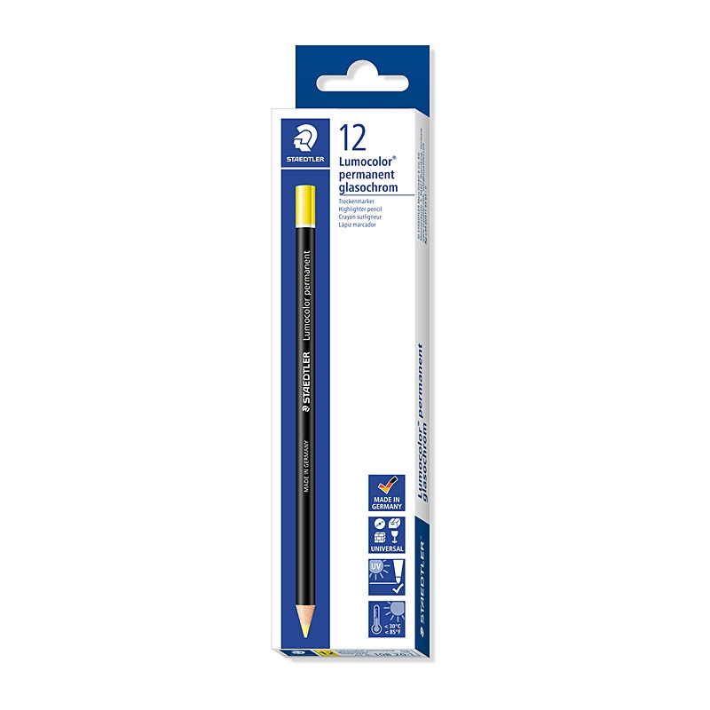Staedtler Lumocolor permanent glasochrom 108 20 Waterproof Dry marker - Box of 12 - Yellow/Product Detail/Stationery