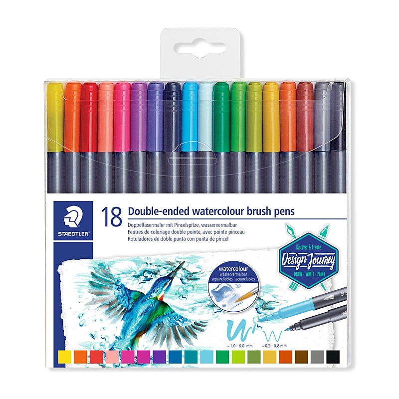 Staedtler MarsGraphic Double-Ended Watercolour Brush Pens - Box of 18 - Assorted Colours/Product Detail/Stationery