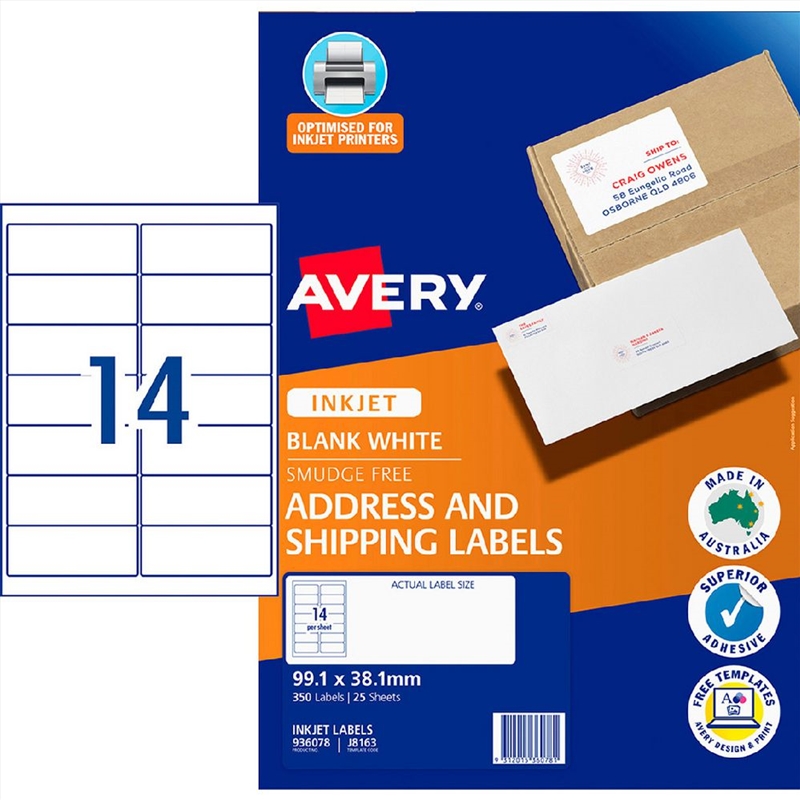 AV InkjetLabel J8163 14UP Pk25/Product Detail/Stationery