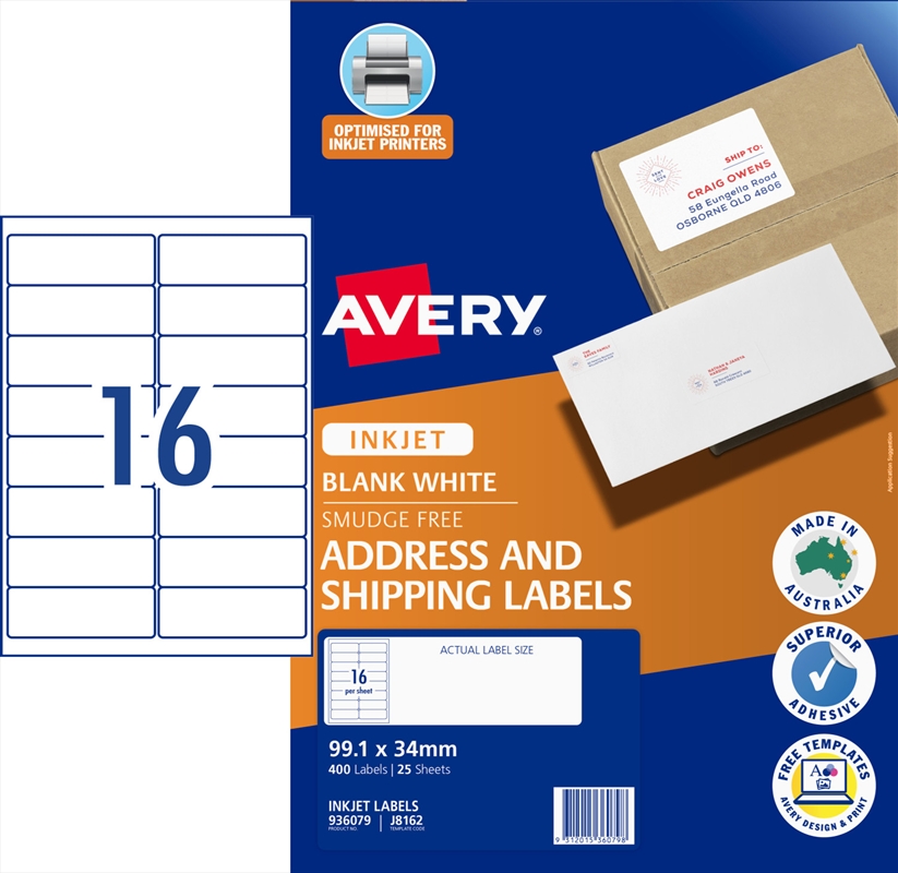 AV InkjetLabel J8162 16UP Pk25/Product Detail/Stationery