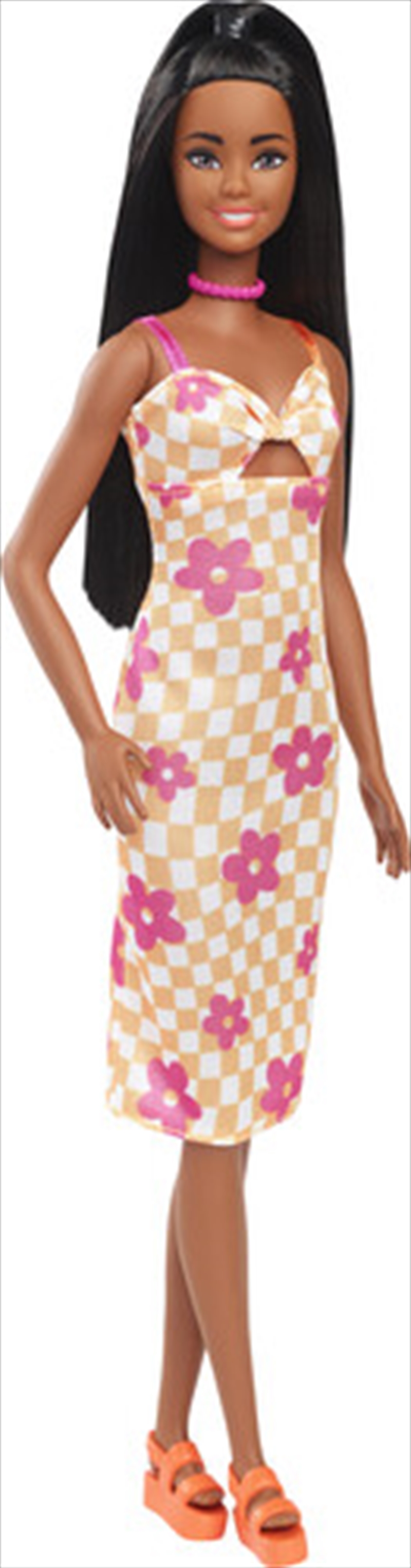 Mattel - Barbie Fashionistas Doll #233 in Checkered Flower Midi Dress, Black Hair/Product Detail/Toys