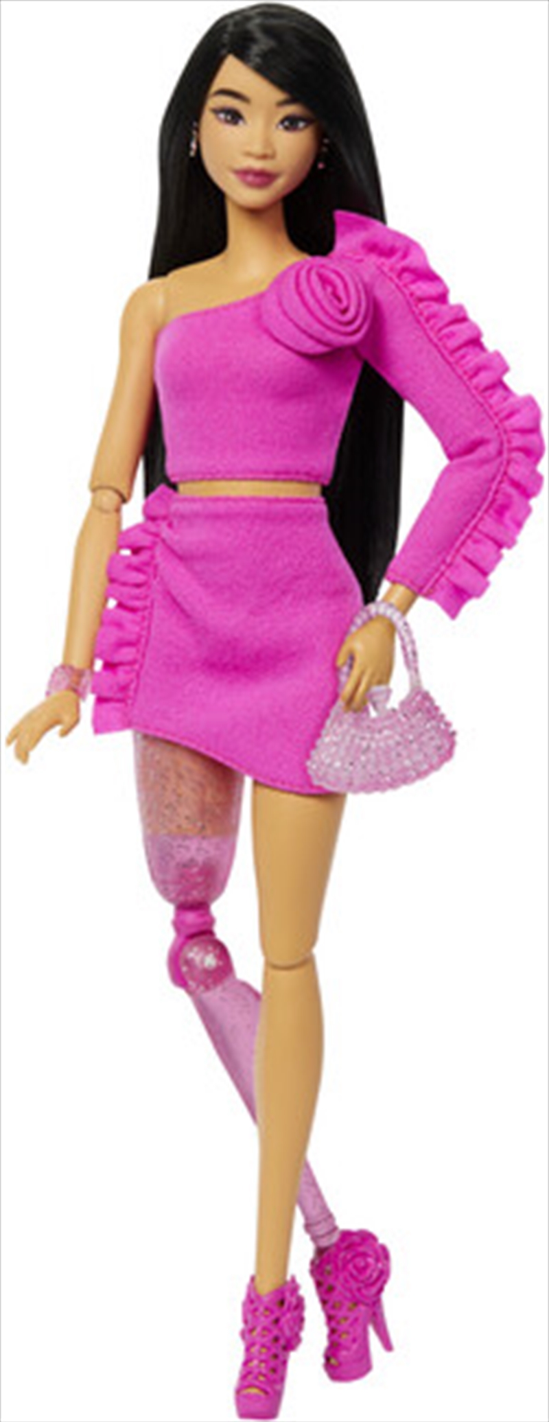 Mattel - Barbie Deluxe Style with Black Hair and Glittery Prosthetic Leg, Pink Top and Skirt Set wit/Product Detail/Toys