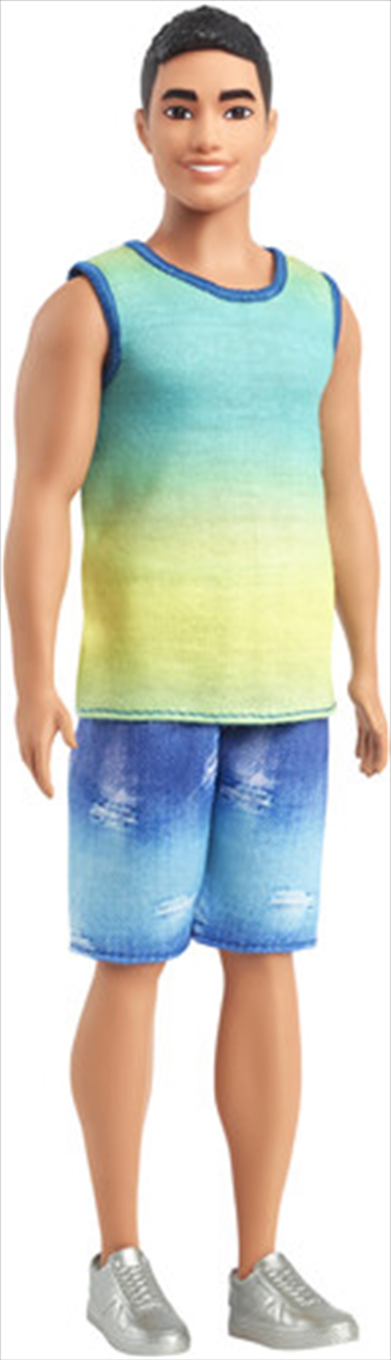 Mattel - Barbie Ken Fashionista with Black Hair, Wearing Blue and Green Ombre Tank with Jean Shorts/Product Detail/Toys