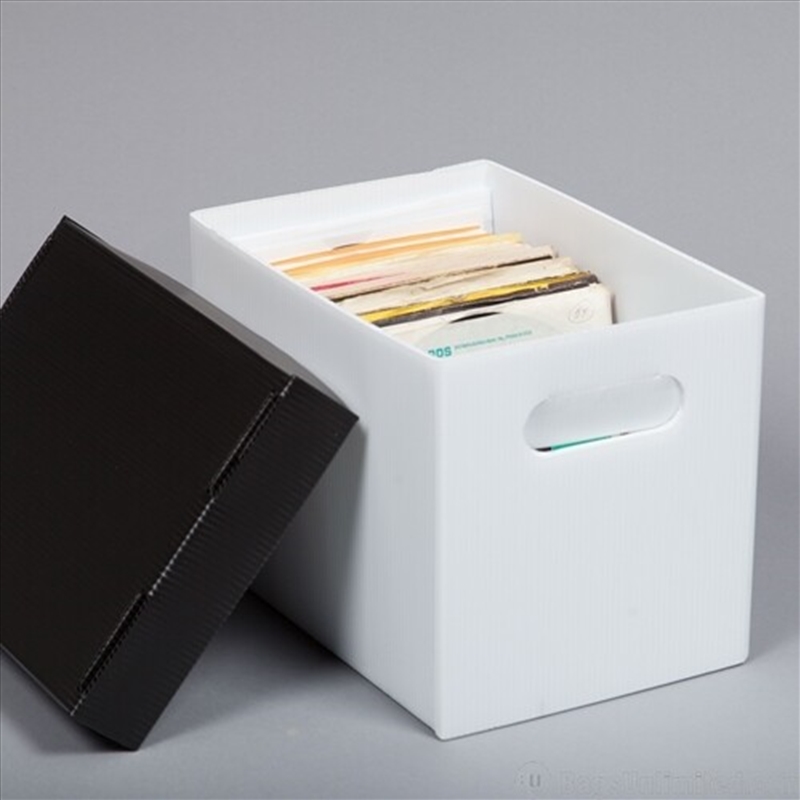 Bags Unlimited X45125CP 7 45 RPM Record Storage Box With Lid Corrugated Plastic (White/Black)/Product Detail/Storage