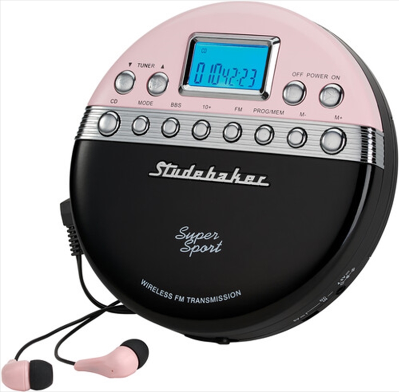 Studebaker SB3705PB Personal CD Player FM Radio Anti-skip and FM Transmitter (Pink/Black)/Product Detail/Media Players