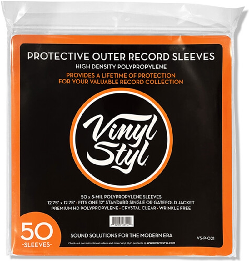 Vinyl Styl® VS-P-021 12 Inch Outer Record Sleeves - Easy Open - 50 Count (Crystal Clear)/Product Detail/Storage