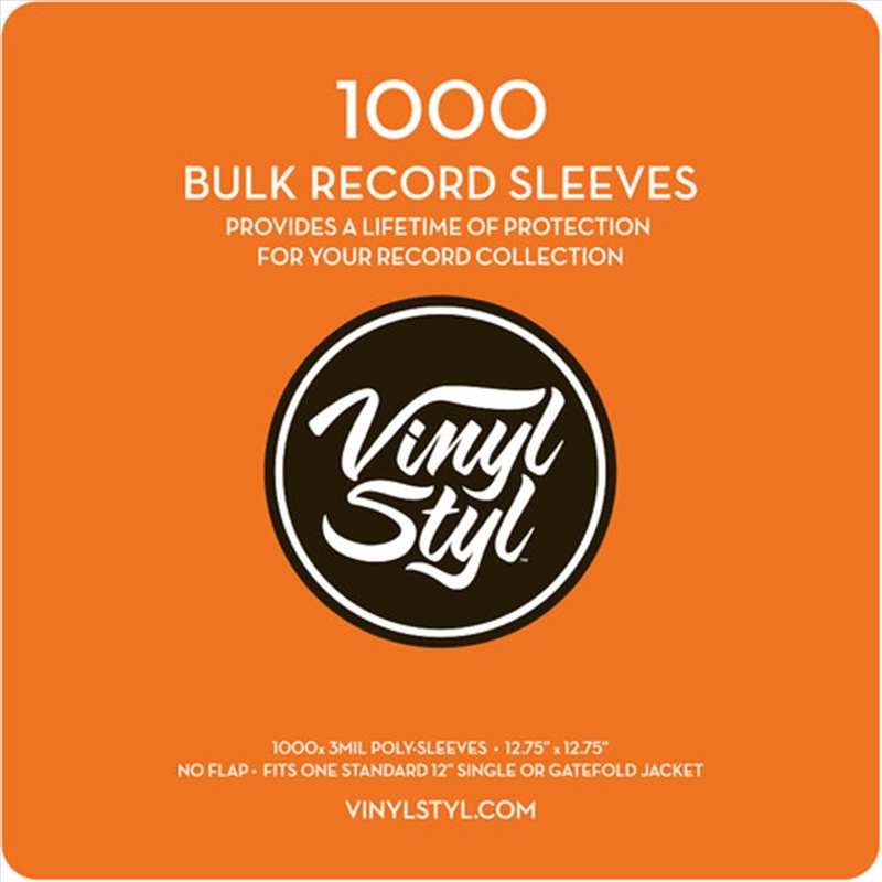 Vinyl Styl® VS-P-007 12 Inch Outer Record Sleeves - Open Top - 1000 Count Bulk PK (Clear)/Product Detail/Storage
