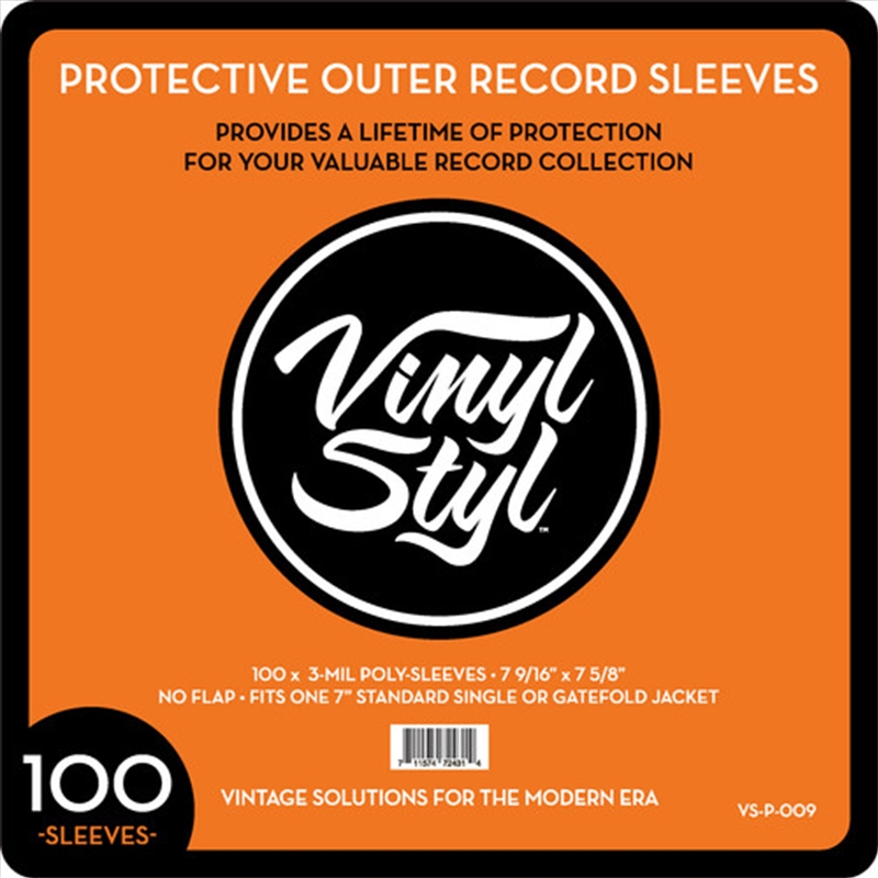 Vinyl Styl® VS-P-009 7 Inch Outer Record Sleeves - Open Top - 100 Count (Clear)/Product Detail/Storage