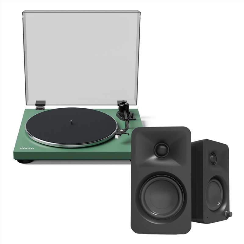 Kanto OBI3 Turntable - Matte Green with Kanto ORA 100W Powered Speakers - Black Bundle/Product Detail/Turntables